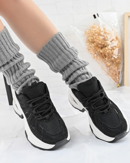 Pantofi Sport De Dama,Cu Insertii De Plasa si Strasuri,D1415,Negru