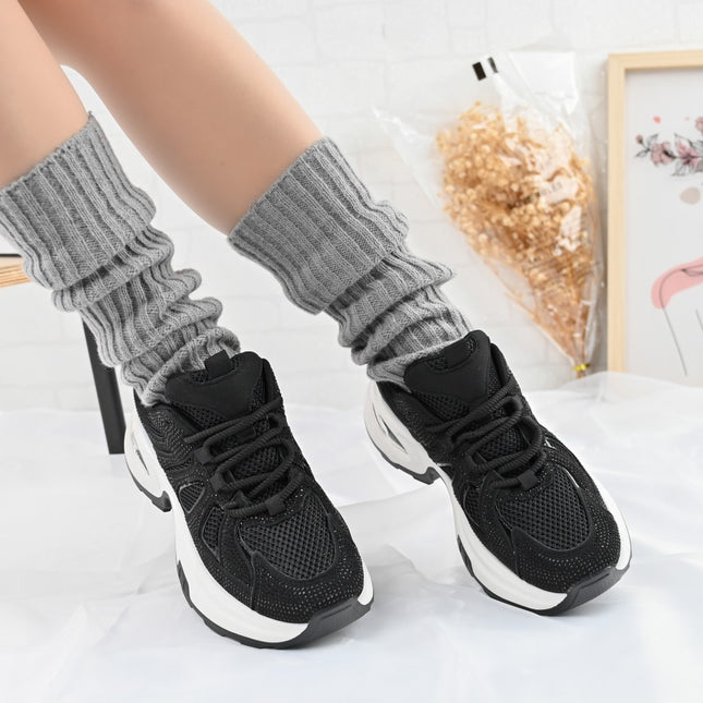 Pantofi Sport De Dama,Cu Insertii De Plasa si Strasuri,D1415,Negru