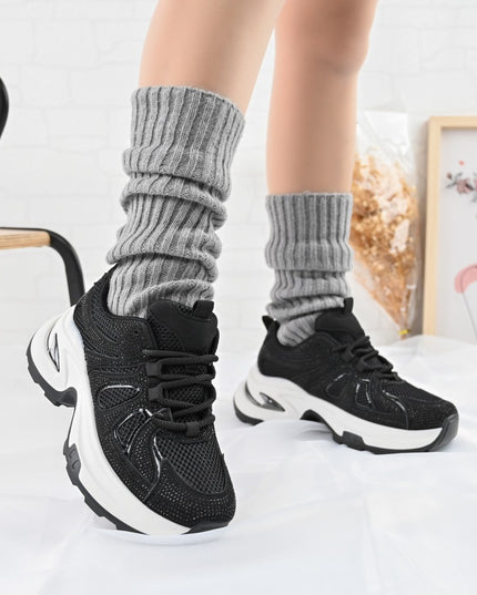 Pantofi Sport De Dama,Cu Insertii De Plasa si Strasuri,D1415,Negru