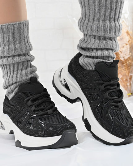 Pantofi Sport De Dama,Cu Insertii De Plasa si Strasuri,D1415,Negru