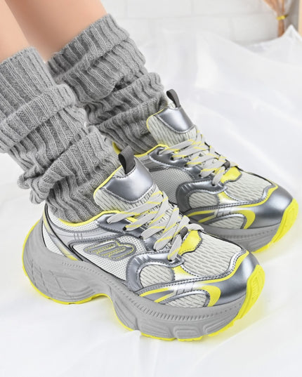 Дамски спортни обувки, с мрежести вложки, D1391, жълти