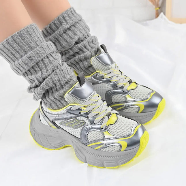 Pantofi Sport De Dama,cu insertii de plasa,D1391,Galben OEM
