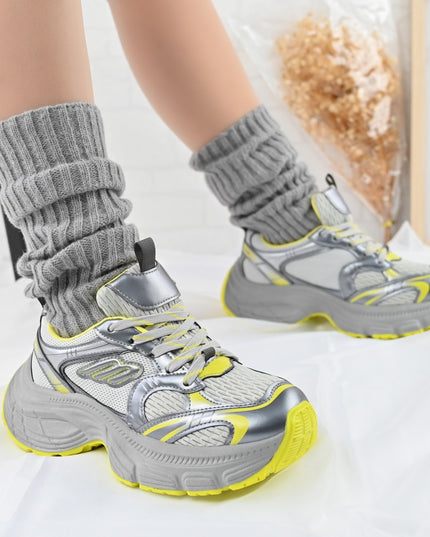 Дамски спортни обувки, с мрежести вложки, D1391, жълти