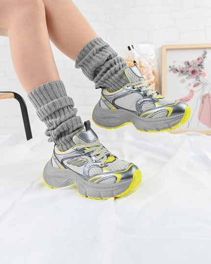 Дамски спортни обувки, с мрежести вложки, D1391, жълти