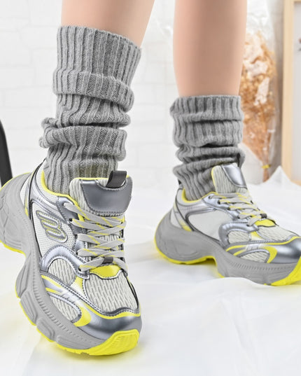 Дамски спортни обувки, с мрежести вложки, D1391, жълти