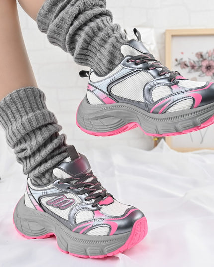 Дамски спортни обувки, с мрежести вложки, D1391, цвят фуксия