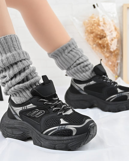 Дамски спортни обувки, с мрежести вложки, D1391, Черни