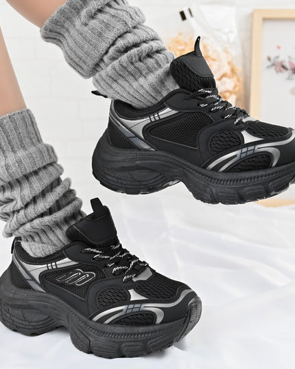 Дамски спортни обувки, с мрежести вложки, D1391, Черни