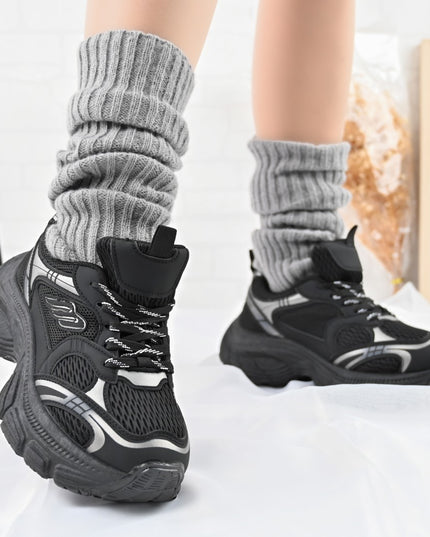 Дамски спортни обувки, с мрежести вложки, D1391, Черни