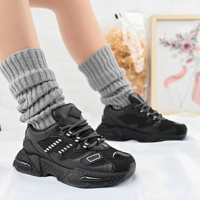 Pantofi Sport De Dama,cu insertii de plasa,D1394,Negru OEM