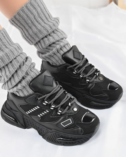 Дамски спортни обувки, с мрежести вложки, D1394, Черни