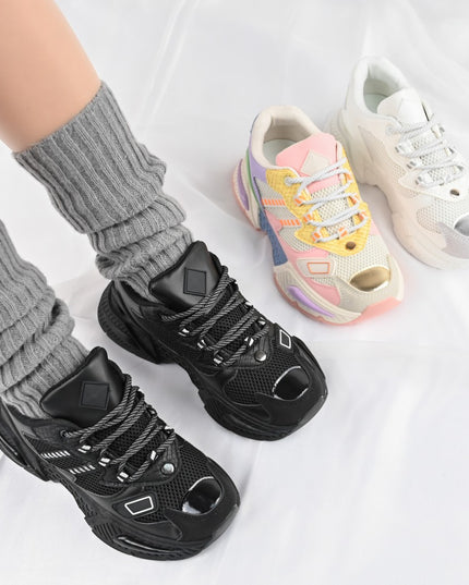 Дамски спортни обувки, с мрежести вложки, D1394, Черни