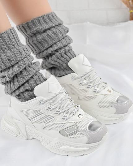 Дамски спортни обувки, с мрежести вложки, D1394, бял