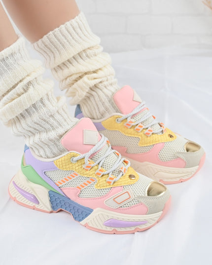 Дамски спортни обувки, с мрежести вложки, D1394, Розови