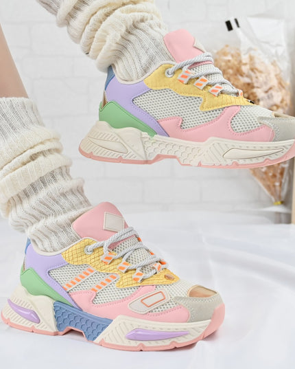 Дамски спортни обувки, с мрежести вложки, D1394, Розови