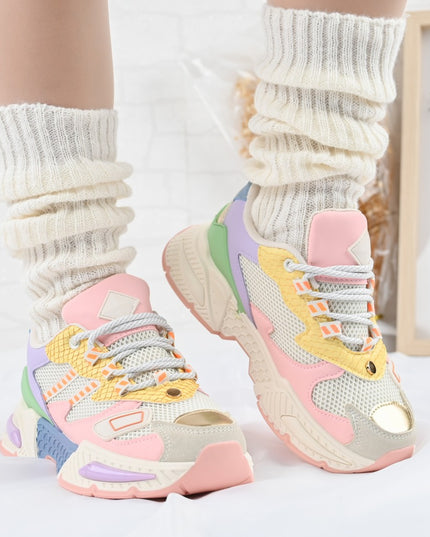 Дамски спортни обувки, с мрежести вложки, D1394, Розови