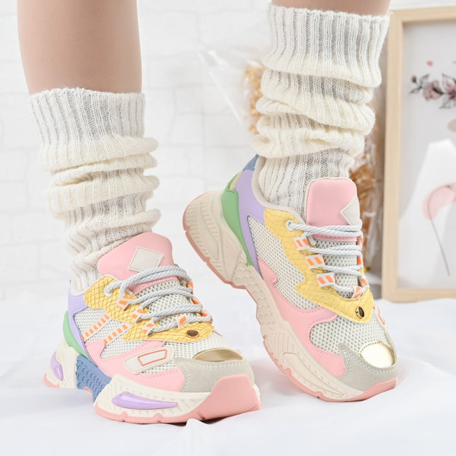 Pantofi Sport De Dama,cu insertii de plasa,D1394,Roz