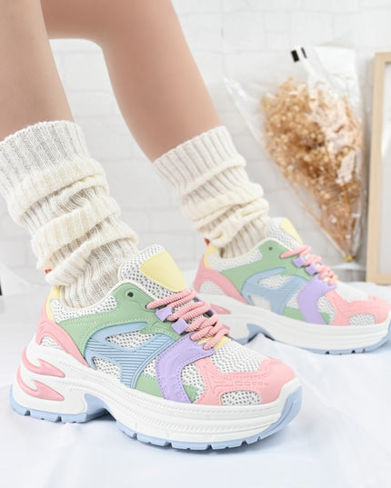Дамски спортни обувки, с мрежести вложки, D1387, Многоцветни