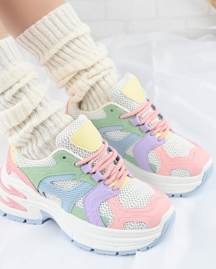 Дамски спортни обувки, с мрежести вложки, D1387, Многоцветни