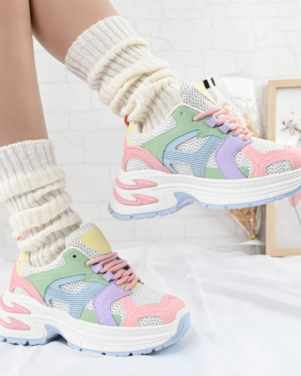 Дамски спортни обувки, с мрежести вложки, D1387, Многоцветни