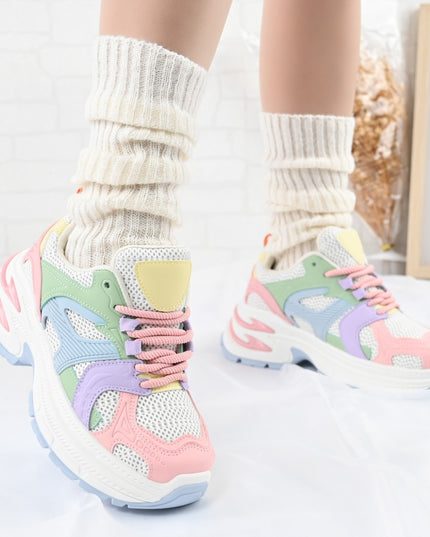 Дамски спортни обувки, с мрежести вложки, D1387, Многоцветни