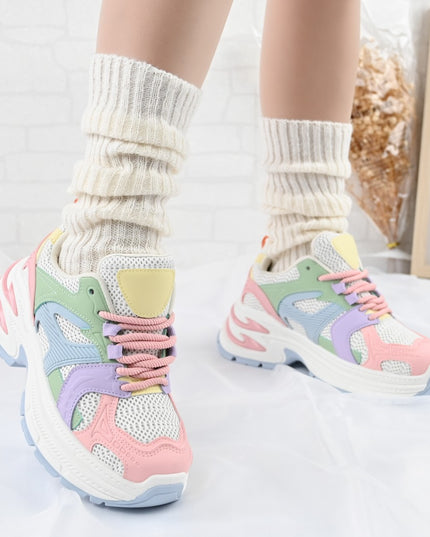 Дамски спортни обувки, с мрежести вложки, D1387, Многоцветни