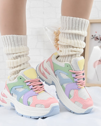 Дамски спортни обувки, с мрежести вложки, D1387, Многоцветни