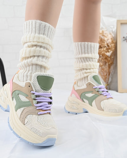 Дамски спортни обувки, с мрежести вложки, D1387, бежов