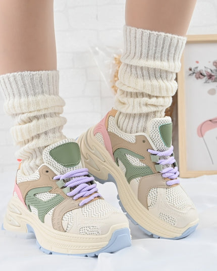 Дамски спортни обувки, с мрежести вложки, D1387, бежов