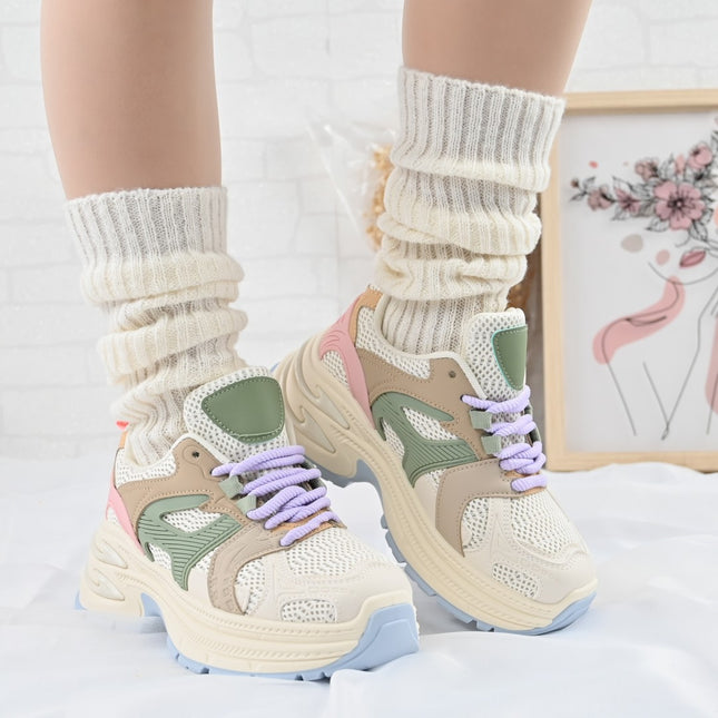 Pantofi Sport De Dama,cu insertii de plasa,D1387,Bej