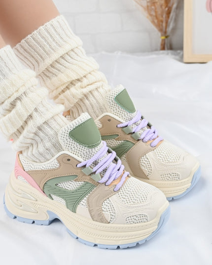 Дамски спортни обувки, с мрежести вложки, D1387, бежов