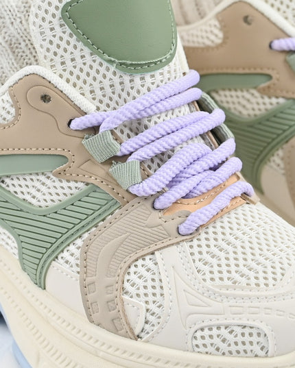 Дамски спортни обувки, с мрежести вложки, D1387, бежов