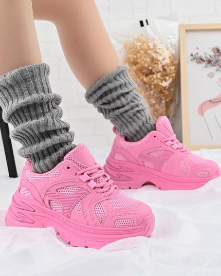 Дамски спортни обувки, с мрежести вложки, D1387, цвят фуксия