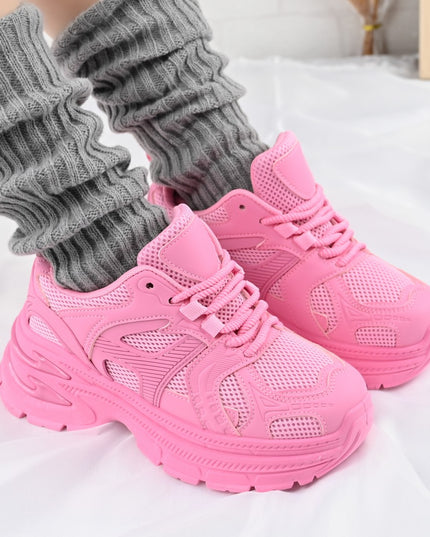 Дамски спортни обувки, с мрежести вложки, D1387, цвят фуксия