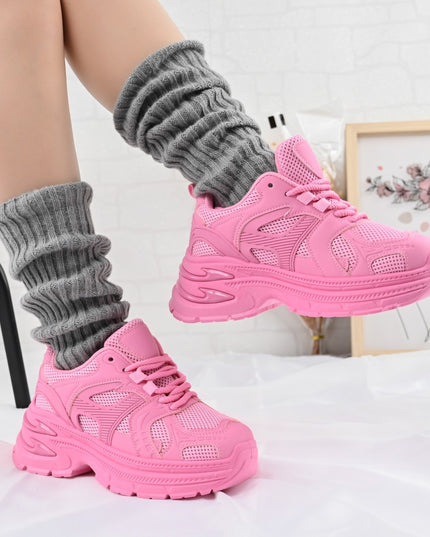 Дамски спортни обувки, с мрежести вложки, D1387, цвят фуксия