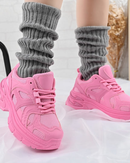 Дамски спортни обувки, с мрежести вложки, D1387, цвят фуксия