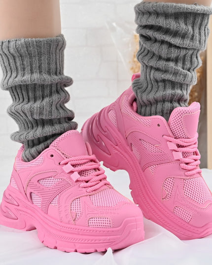 Дамски спортни обувки, с мрежести вложки, D1387, цвят фуксия