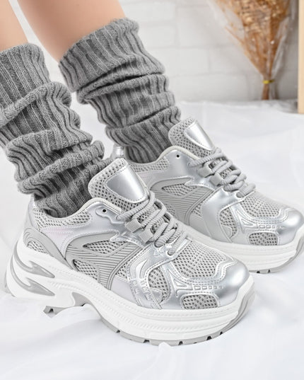 Дамски спортни обувки, с мрежести вложки, D1387, Сив
