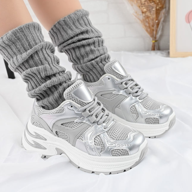 Pantofi Sport De Dama,cu insertii de plasa,D1387,Gri