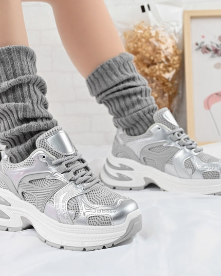 Дамски спортни обувки, с мрежести вложки, D1387, Сив