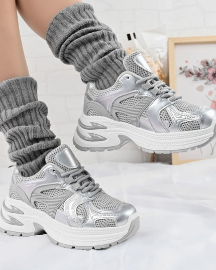 Дамски спортни обувки, с мрежести вложки, D1387, Сив