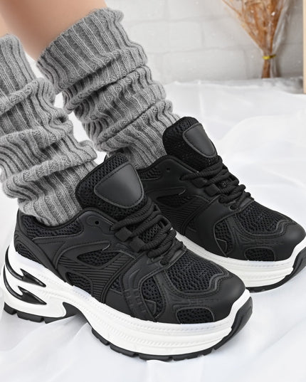 Дамски спортни обувки, с мрежести вложки, D1387, Черни