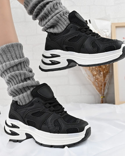 Дамски спортни обувки, с мрежести вложки, D1387, Черни