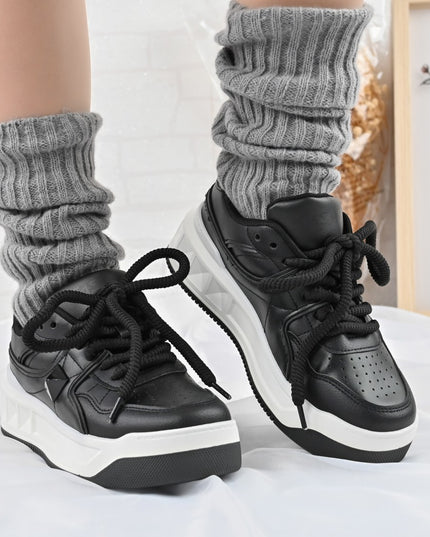 Pantofi Sport de dama,Din Piele ecologica,D1389,Negru cu Alb