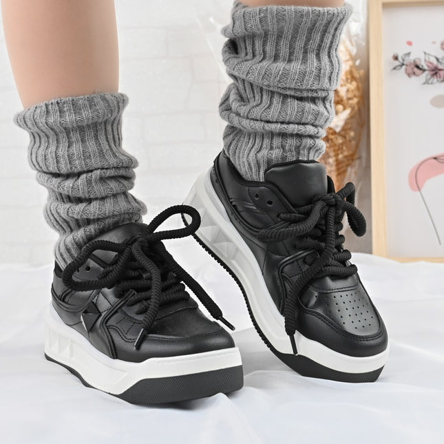 Pantofi Sport de dama,Din Piele ecologica,D1389,Negru cu Alb