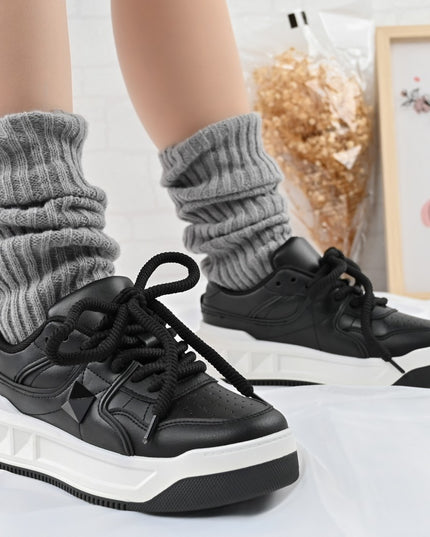 Pantofi Sport de dama,Din Piele ecologica,D1389,Negru cu Alb