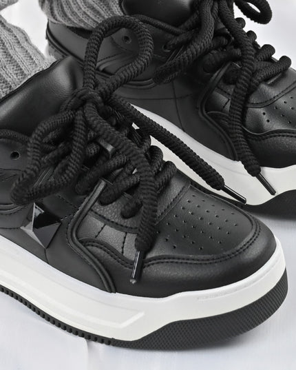 Pantofi Sport de dama,Din Piele ecologica,D1389,Negru cu Alb