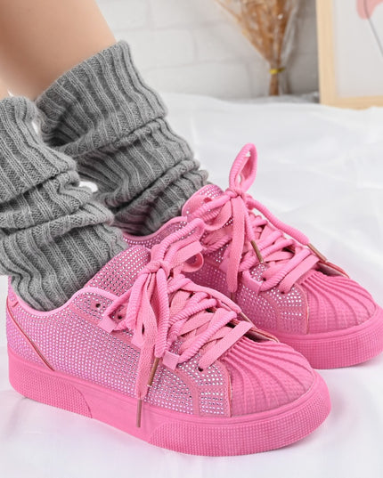Дамски спортни обувки, изработени от еко-велур кожа, с кристали, D1395, розови