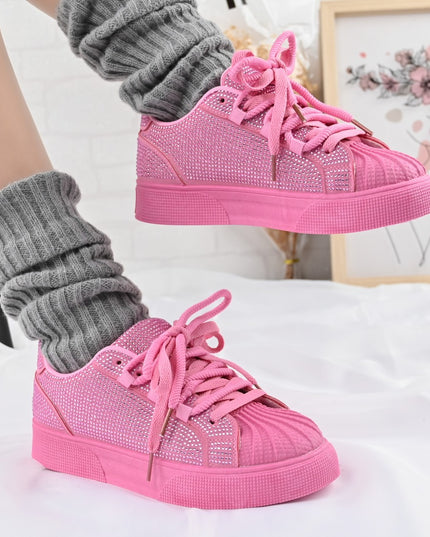 Дамски спортни обувки, изработени от еко-велур кожа, с кристали, D1395, розови