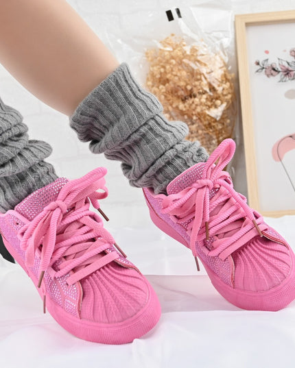 Дамски спортни обувки, изработени от еко-велур кожа, с кристали, D1395, розови